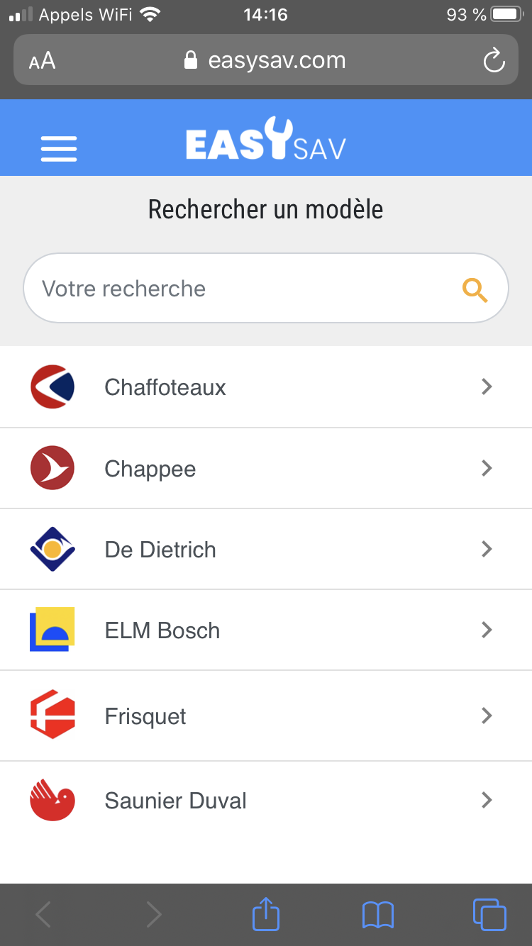 Aperçu des marques sur le site EasySAV